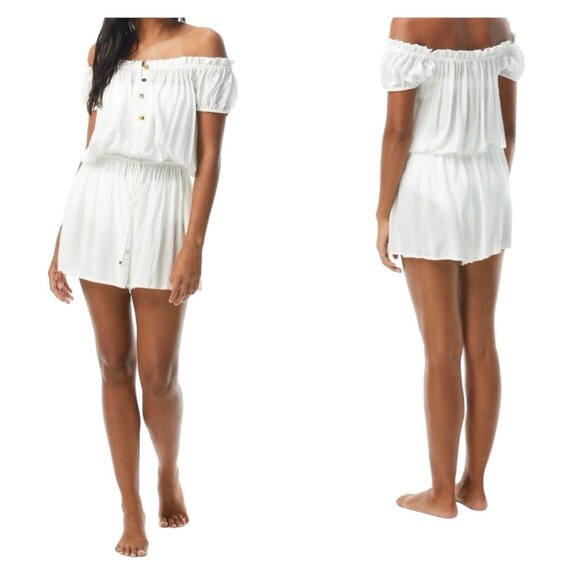 Kate Spade Shorts Romper S White Off The Shoulder Cover Up Sheer NEW - Picture 1 of 11